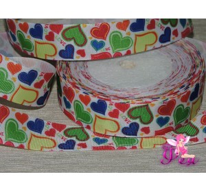 Лента репсовая 25 мм с рисунком "Цветные сердца"