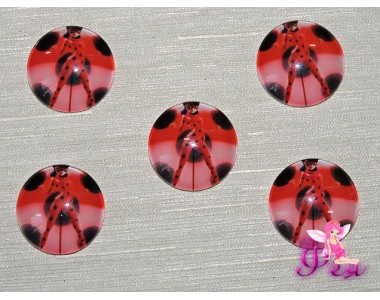 Кабошон стеклянный с рисунком 25 мм "Леди Баг" - 1шт