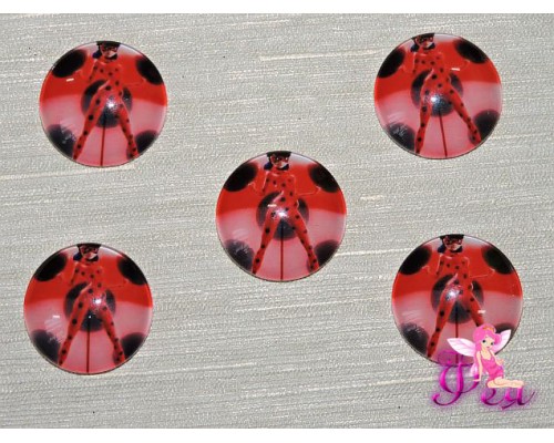 Кабошон стеклянный с рисунком 25 мм "Леди Баг" - 1шт