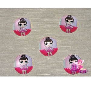 Кабошон стеклянный с рисунком 25 мм "ЛОЛ  с короной" - 1шт