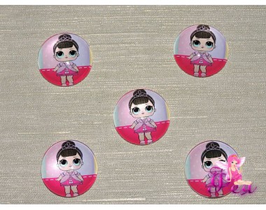 Кабошон стеклянный с рисунком 25 мм "ЛОЛ  с короной" - 1шт