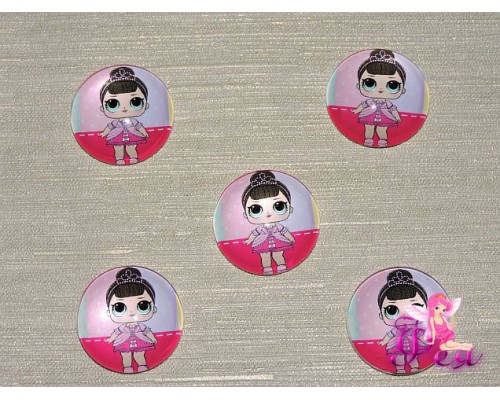 Кабошон стеклянный с рисунком 25 мм "ЛОЛ  с короной" - 1шт