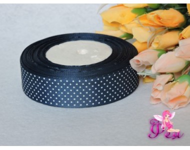 Репсовая лента 25 мм темно-синего цвета с рисунком "Мелкий белый горох" D 350/40 25 мм