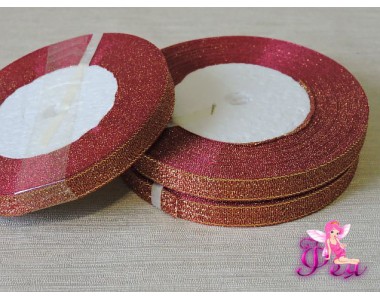 Лента парча 10 мм, цв. бордовый с золотом -1 м
