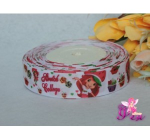 Репсовая лента с рисунком "Девочка-клубничка" (мультики, 3D) 25мм