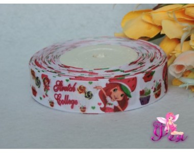 Репсовая лента с рисунком "Девочка-клубничка" (мультики, 3D) 25мм