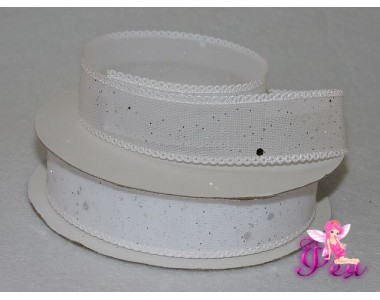 Органза 25 мм "Блестки, пайетки", белый