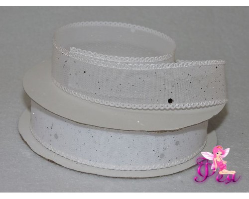 Органза 25 мм "Блестки, пайетки", белый
