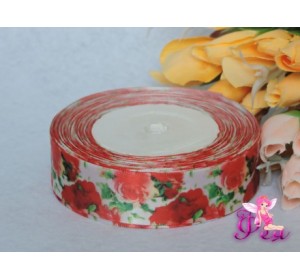Атласная лента с рисунком "Розы" (мультики, 3D) 25мм