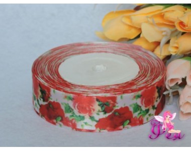 Атласная лента с рисунком "Розы" (мультики, 3D) 25мм