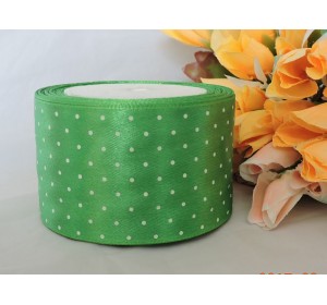 Атласная лента с рисунком горох, 50 мм*23м, цв. зеленый