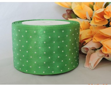 Атласная лента с рисунком горох, 50 мм*23м, цв. зеленый