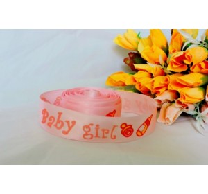 Атласная лента "Baby girl" 25мм, цв. розовый
