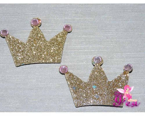 Патч с декором стразы 6*4 см "Корона", светлое золото - 1шт.