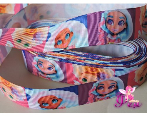 Лента репсовая 25 мм с рисунком «Hairdorables» (Хэрдораблс) № 6 - 1м