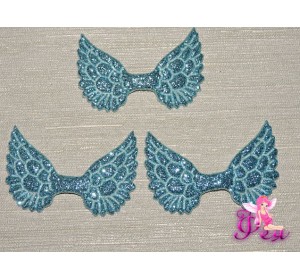 Патч с блестками 4,5 см*3 см "Крылья", голубой - 1шт.