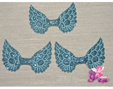 Патч с блестками 4,5 см*3 см "Крылья", голубой - 1шт.