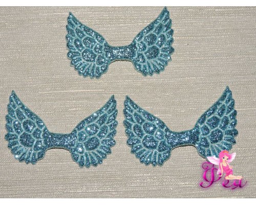 Патч с блестками 4,5 см*3 см "Крылья", голубой - 1шт.