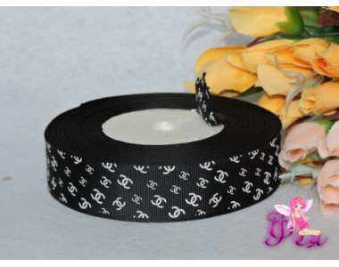 Репсовая лента с рисунком "Шанель" 25мм универсального черного цвета - 1 м