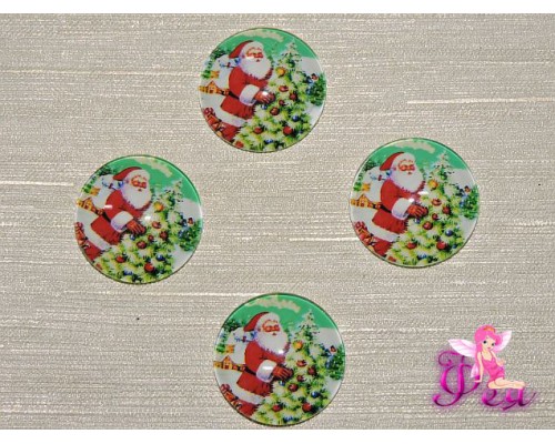 Кабошон стеклянный с рисунком 25 мм "Дед Мороз" - 1шт