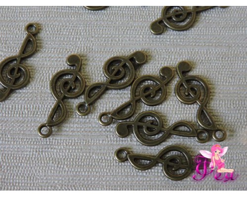 Подвеска металлическая "Скрипичный ключ" 25*10 мм, цв.  бронза (1 шт)