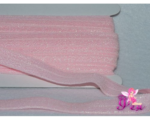 Тесьма эластичная с люрексом 15мм, светло-розовый -1 м