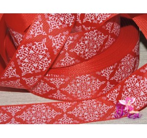 Лента репсовая 25 мм с рисункам "Узорк", цв. красный