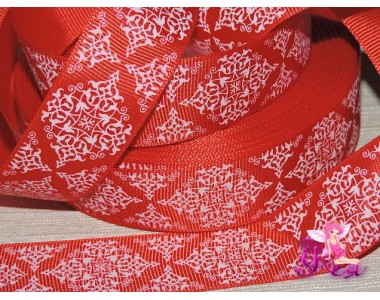 Лента репсовая 25 мм с рисункам "Узорк", цв. красный