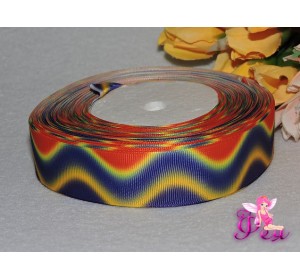 Репсовая лента градиент 25 мм "Волны" (красные, желтые, фиолетовые) 