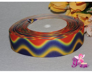 Репсовая лента градиент 25 мм "Волны" (красные, желтые, фиолетовые)