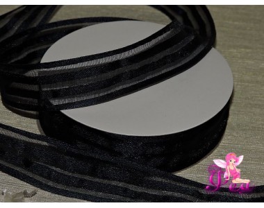 Органза с атласом 25 мм, цв. темно-синий (1 м)