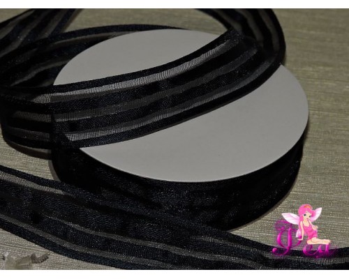 Органза с атласом 25 мм, цв. темно-синий (1 м)