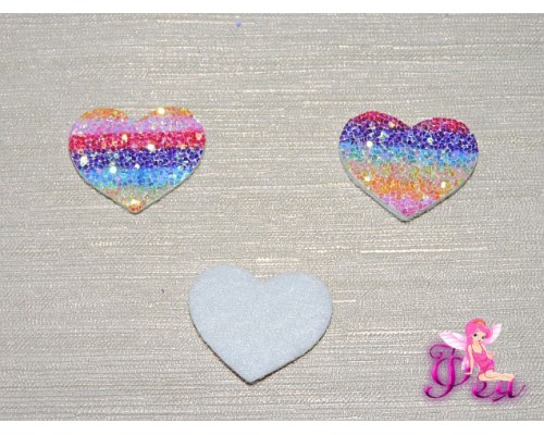 Патч 3D радужный, россыпь пайеток "Сердце" 3,8*2,5 см, Е (1 шт)