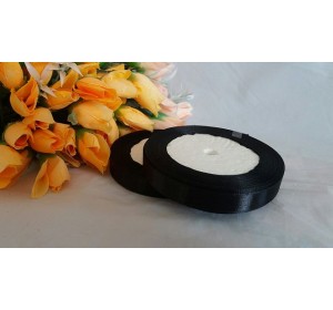 Однотонная атласная лента 12мм, цв. черный - 1 м.