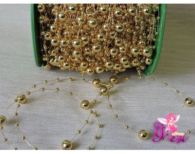 Бусы на леске 3-8мм, цв. золото