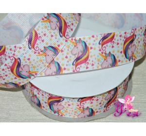 Лента репсовая 25 мм с рисунком "Единорог" - 1м