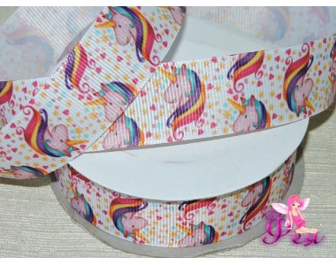 Лента репсовая 25 мм с рисунком "Единорог" - 1м