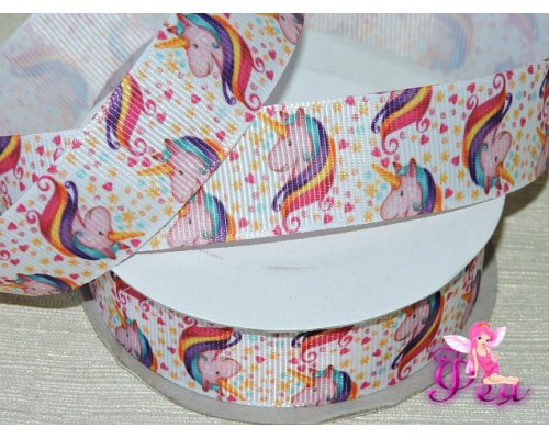 Лента репсовая 25 мм с рисунком "Единорог" - 1м