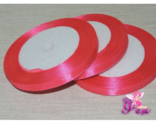 Атласная лента 6 мм*23 м,  неоново-розового  цвета - 1 бобина