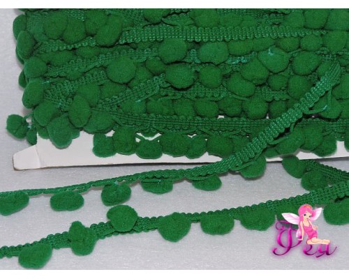 Тесьма с помпонами, размер — 6 мм, помпоны 1 см, зеленый