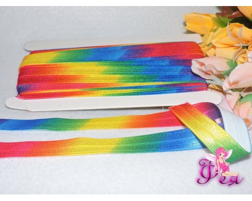 Тесьма эластичная 15 мм, цв. радуга