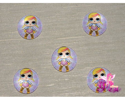 Кабошон стеклянный с рисунком 25 мм "ЛОЛ супер герой" - 1шт