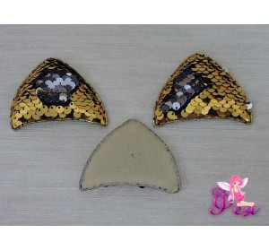 Патч 3D с двухсторон. пайетками "Ушки" 6*4 см , золото (1 шт)