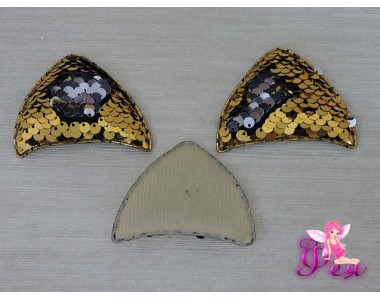 Патч 3D с двухсторон. пайетками "Ушки" 6*4 см , золото (1 шт)