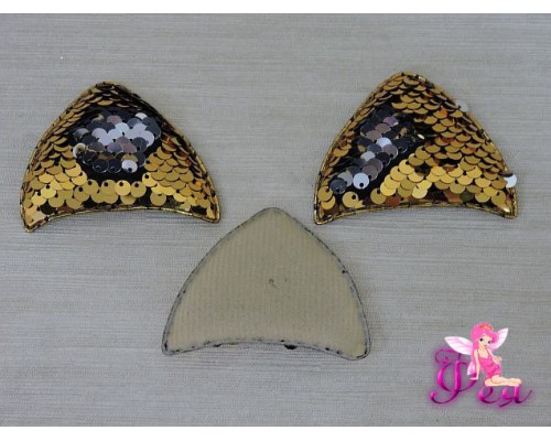 Патч 3D с двухсторон. пайетками "Ушки" 6*4 см , золото (1 шт)