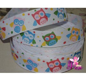 Лента репсовая 25 мм с рисунком "Совы" - 1м