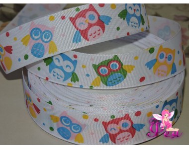 Лента репсовая 25 мм с рисунком "Совы" - 1м
