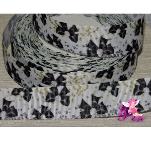 Репсовая лента 25 мм с рисунком "Черные бантики"