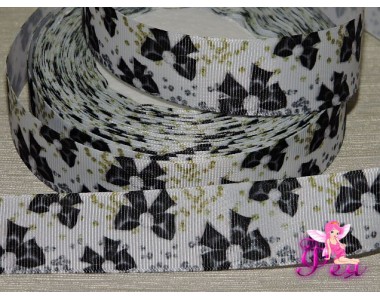 Репсовая лента 25 мм с рисунком "Черные бантики"