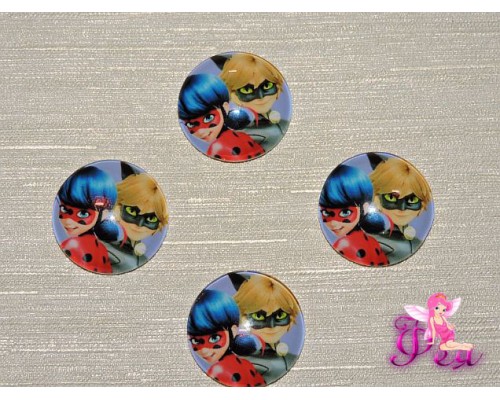 Кабошон стеклянный с рисунком 25 мм "Леди Баг  и Супер Кот 2" - 1шт